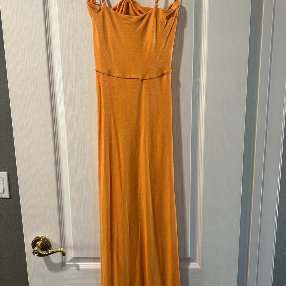 l*space Sunset Orange Spaghetti-Strap Draped Maxi - Picture 3 of 4